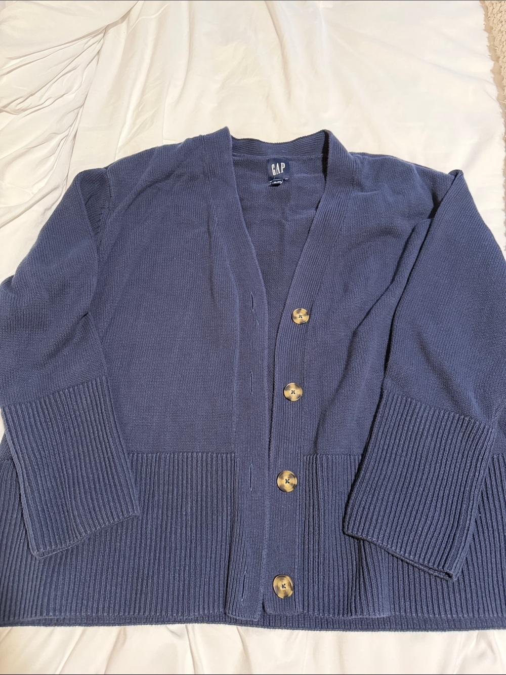 GAP Navy Knit Button Cardigan with Tortoiseshell Buttons
